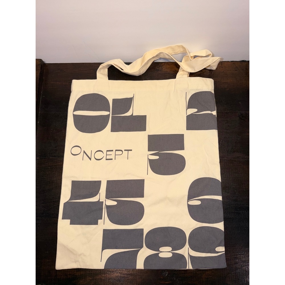 ONCEPT Graphic Canvas Tote Bag Cream Gray‎ Number Print